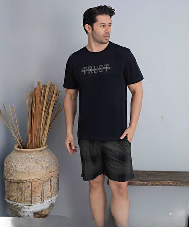 Pijamoni Erkek Bisiklet Yaka Kısa Kol Şortlu Pijama Takımı 6175/3 - 1 Adet