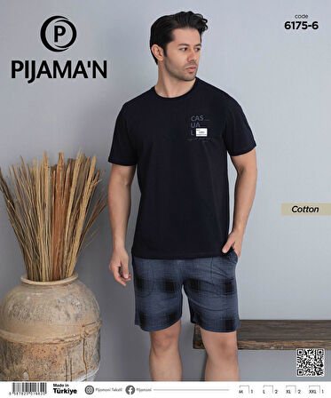 Pijamoni Erkek Bisiklet Yaka Kısa Kol Şortlu Pijama Takımı 6175/6 - 1 Adet