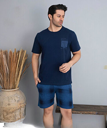 Pijamoni Erkek Bisiklet Yaka Kısa Kol Şortlu Pijama Takımı 6175/8 - 1 Adet