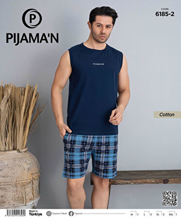 Pijamoni Erkek Bisiklet Yaka Kolsuz Şortlu Pijama Takımı 6185/2 - 1 Adet