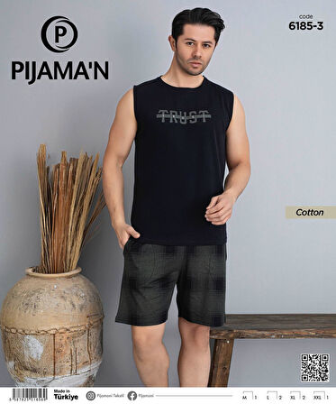 Pijamoni Erkek Bisiklet Yaka Kolsuz Şortlu Pijama Takımı 6185/3 - 1 Adet