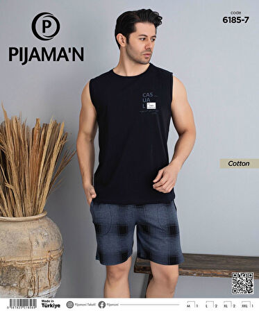 Pijamoni Erkek Bisiklet Yaka Kolsuz Şortlu Pijama Takımı 6185/7 - 1 Adet