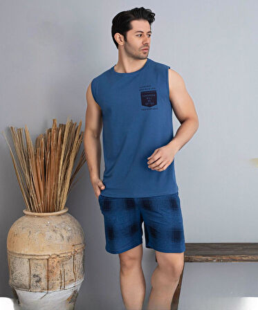 Pijamoni Erkek Bisiklet Yaka Kolsuz Şortlu Pijama Takımı 6185/9 - 1 Adet