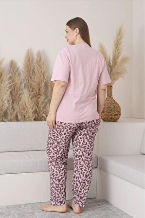 Sude Kadın Büyük Beden Düğme Yaka Penye Kısa Kol İnce Pijama Takımı P146 - 1 Adet