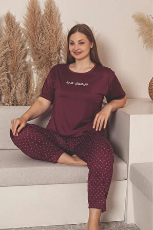 Charme Kadın Büyük Beden Bisiklet Yaka MİLAN Likralı Kısa Kol Pijama Takımı K601/252 - 1 Adet