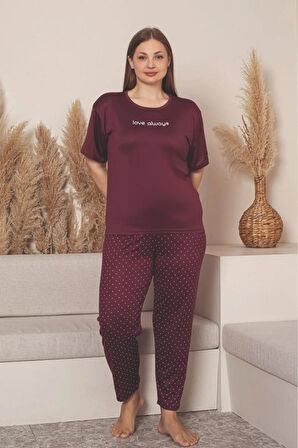Charme Kadın Büyük Beden Bisiklet Yaka MİLAN Likralı Kısa Kol Pijama Takımı K601/252 - 1 Adet