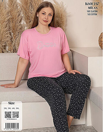 Charme Kadın Büyük Beden Bisiklet Yaka MİLAN Likralı Kısa Kol Pijama Takımı K601/247 - 1 Adet