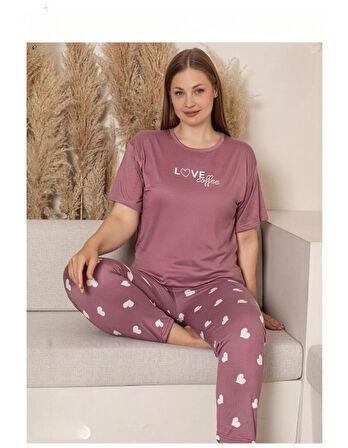 Charme Kadın Büyük Beden Bisiklet Yaka MİLAN Likralı Kısa Kol Pijama Takımı K601/242 - 1 Adet