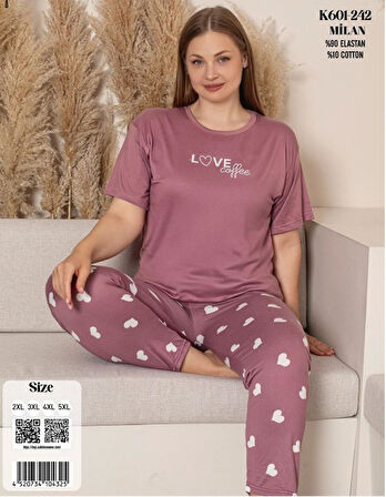 Charme Kadın Büyük Beden Bisiklet Yaka MİLAN Likralı Kısa Kol Pijama Takımı K601/242 - 1 Adet