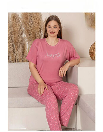 Charme Kadın Büyük Beden Bisiklet Yaka MİLAN Likralı Kısa Kol Pijama Takımı K601/246 - 1 Adet