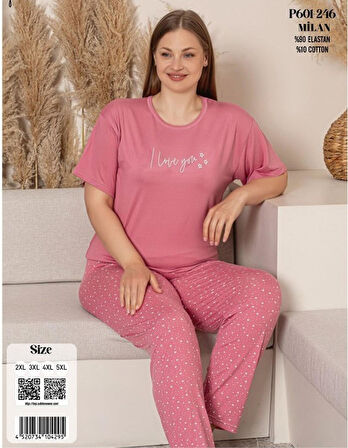 Charme Kadın Büyük Beden Bisiklet Yaka MİLAN Likralı Kısa Kol Pijama Takımı K601/246 - 1 Adet