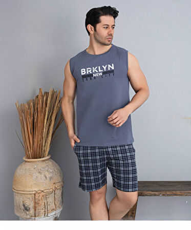 Pijamoni Erkek Bisiklet Yaka Kolsuz Şortlu Pijama Takımı 6185/12 - 1 Adet