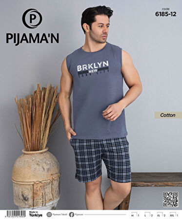 Pijamoni Erkek Bisiklet Yaka Kolsuz Şortlu Pijama Takımı 6185/12 - 1 Adet