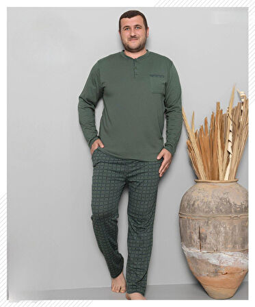 Pijamoni Erkek Battal Düğme Yaka Penye Uzun Kol  Pijama Takımı 6720/7 - 1 Adet