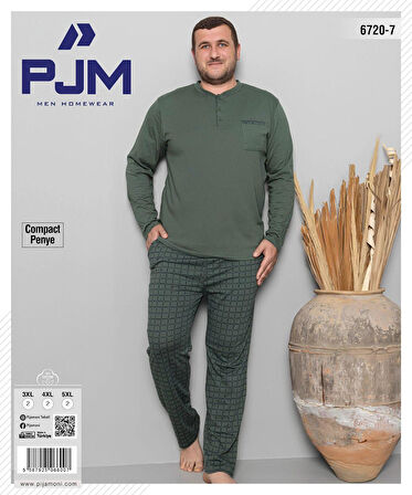 Pijamoni Erkek Battal Düğme Yaka Penye Uzun Kol  Pijama Takımı 6720/7 - 1 Adet