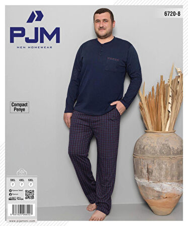 Pijamoni Erkek Battal Düğme Yaka Penye Uzun Kol  Pijama Takımı 6720/8 - 1 Adet