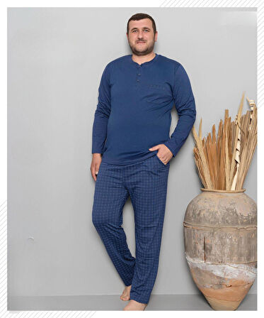 Pijamoni Erkek Battal Düğme Yaka Penye Uzun Kol  Pijama Takımı 6720/9 - 1 Adet