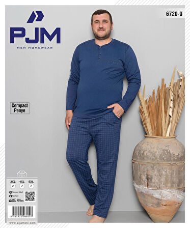 Pijamoni Erkek Battal Düğme Yaka Penye Uzun Kol  Pijama Takımı 6720/9 - 1 Adet