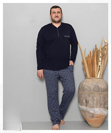 Pijamoni Erkek Battal Düğme Yaka Penye Uzun Kol  Pijama Takımı 6720/10 - 1 Adet