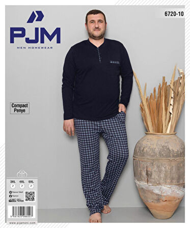 Pijamoni Erkek Battal Düğme Yaka Penye Uzun Kol  Pijama Takımı 6720/10 - 1 Adet