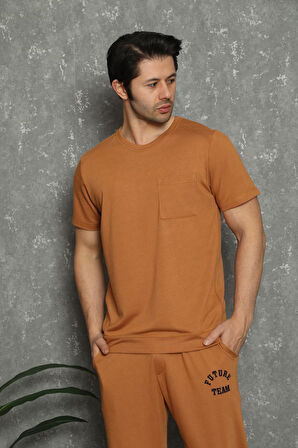 İbiza Senfoni Erkek Bisiklet Yaka Kısa Kol Kahverengi Pijama Takımı 5849 -  1 Adet