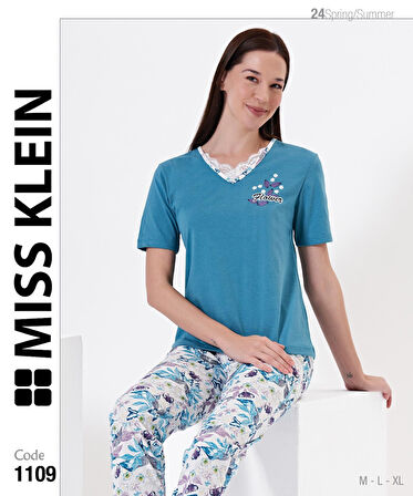 Miss Klein Kadın V Yaka Pamuklu Likralı Kısa Kol Pijama Takımı 1109 - 1 Adet