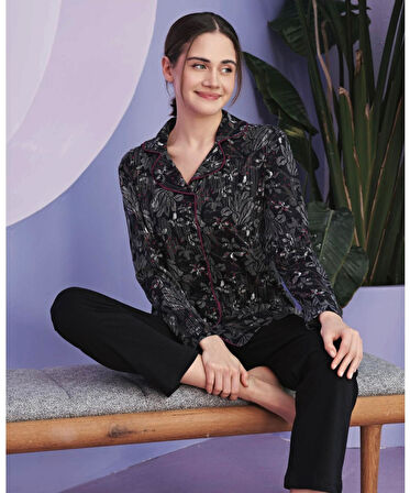 Miss Klein Kadın Büyük Beden Gömlek Yaka Pamuklu Likralı Kısa Kol Pijama Takımı 1140 - 1 Adet