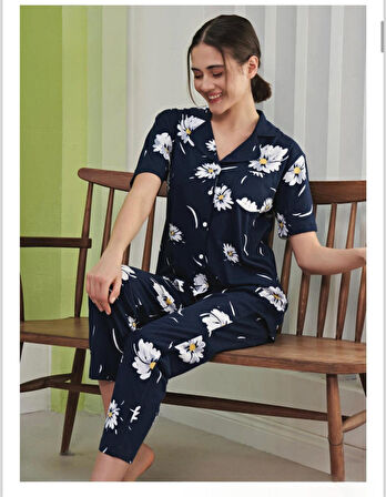 Miss Klein Kadın Gömlek Yaka Pamuklu Likralı Kısa Kol Pijama Takımı 1131 - 1 Adet