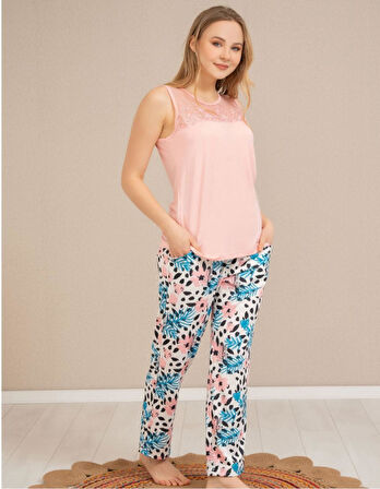 Baha Perfect Club Kadın Dantel Detaylı Bisiklet Yaka Kolsuz Pijama Takımı 4363 - 1 Adet