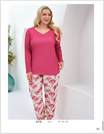 Baha Perfect Club Kadın Büyük Beden V Yaka Uzun Kol Pijama Takımı 4378- 1 Adet