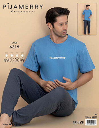 Pijamerry Erkek Bisiklet Yaka Kısa Kol Penye Pijama Takımı 6319 - 1 Adet