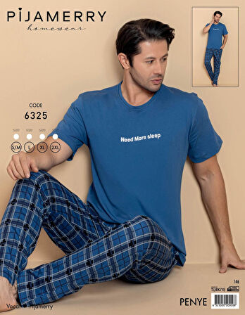Pijamerry Erkek Bisiklet Yaka Kısa Kol Penye Pijama Takımı 6325 - 1 Adet