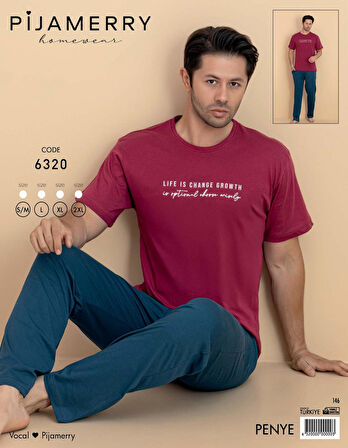 Pijamerry Erkek Bisiklet Yaka Kısa Kol Penye Pijama Takımı 6320 - 1 Adet