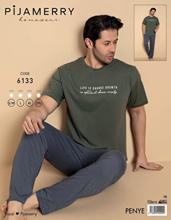Pijamerry Erkek Bisiklet Yaka Kısa Kol Penye Pijama Takımı 6133 - 1 Adet