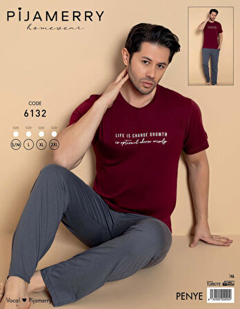 Pijamerry Erkek Bisiklet Yaka Kısa Kol Penye Pijama Takımı 6132 - 1 Adet