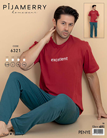 Pijamerry Erkek Bisiklet Yaka Kısa Kol Penye Pijama Takımı 6321 - 1 Adet