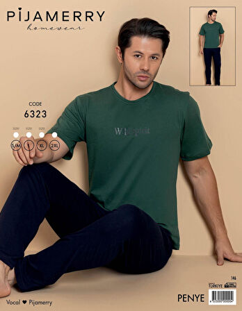 Pijamerry Erkek Bisiklet Yaka Kısa Kol Penye Pijama Takımı 6323 - 1 Adet