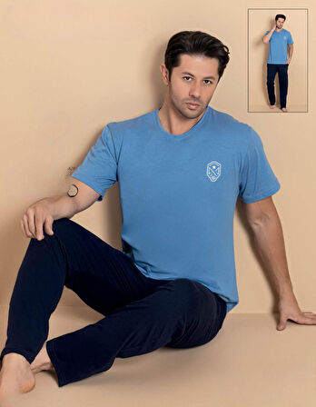 Pijamerry Erkek Bisiklet Yaka Kısa Kol Penye Pijama Takımı 6381 - 1 Adet