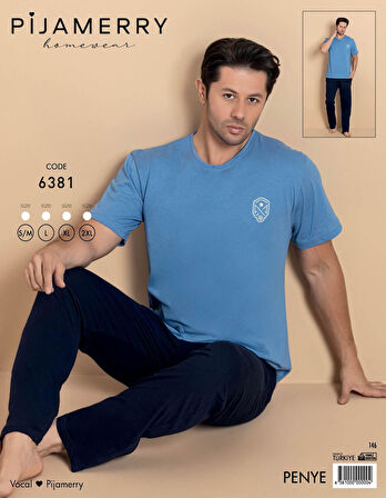 Pijamerry Erkek Bisiklet Yaka Kısa Kol Penye Pijama Takımı 6381 - 1 Adet