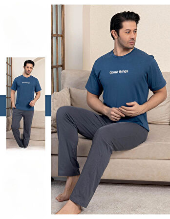 Pijamerry Erkek Bisiklet Yaka Kısa Kol Penye Pijama Takımı 5834 - 1 Adet
