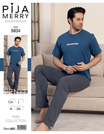 Pijamerry Erkek Bisiklet Yaka Kısa Kol Penye Pijama Takımı 5834 - 1 Adet