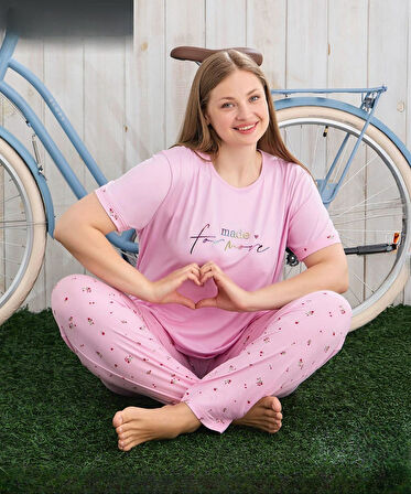 Pijamoni Kadın Milan Büyük Beden Bisiklet Yaka Kısa Kol İnce Pijama Takımı 7665/17 - 1 Adet