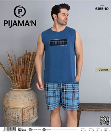 Pijamoni Erkek Bisiklet Yaka Kolsuz Şortlu Pijama Takımı 6185/10 - 1 Adet
