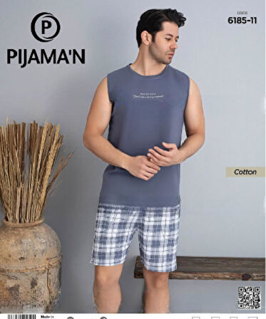 Pijamoni Erkek Bisiklet Yaka Kolsuz Şortlu Pijama Takımı 6185/11 - 1 Adet