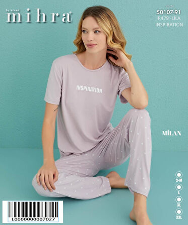 Mihra Kadın Bisiklet Yaka MİLAN Likralı Kısa Kol Pijama Takımı 50107/91- 1 Adet