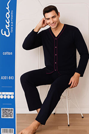 Sude Ercan Erkek Önden Düğmeli Uzun Kol İnce Pijama Takımı A301-843 - 1 Adet