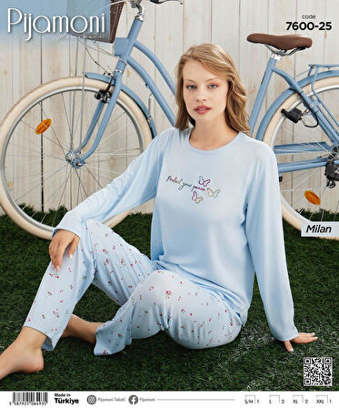 Pijamoni Kadın Milan Bisiklet Yaka Uzun Kol İnce Pijama Takımı 7600/25 - 1 Adet