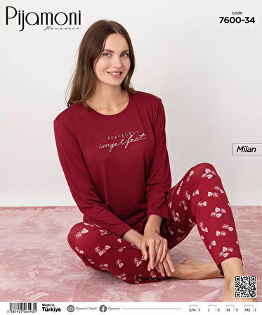 Pijamoni Kadın Milan Bisiklet Yaka Uzun Kol İnce Pijama Takımı 7600/34 - 1 Adet