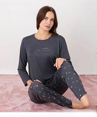 Pijamoni Kadın Milan Bisiklet Yaka Uzun Kol İnce Pijama Takımı 7600/35 - 1 Adet