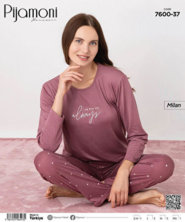 Pijamoni Kadın Milan Bisiklet Yaka Uzun Kol İnce Pijama Takımı 7600/37 - 1 Adet